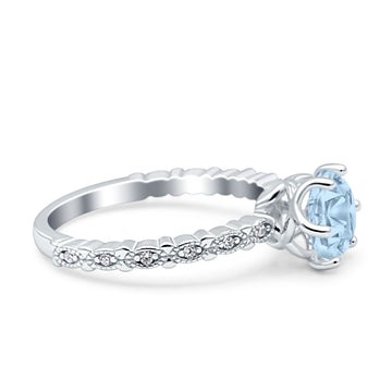 Art Deco Round Engagement Ring Simulated Aquamarine CZ 925 Sterling Silver Wholesale
